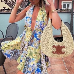 Zara Daisy Floral Printed Mini Halter Dress Size Large (Bloggers Favorite)